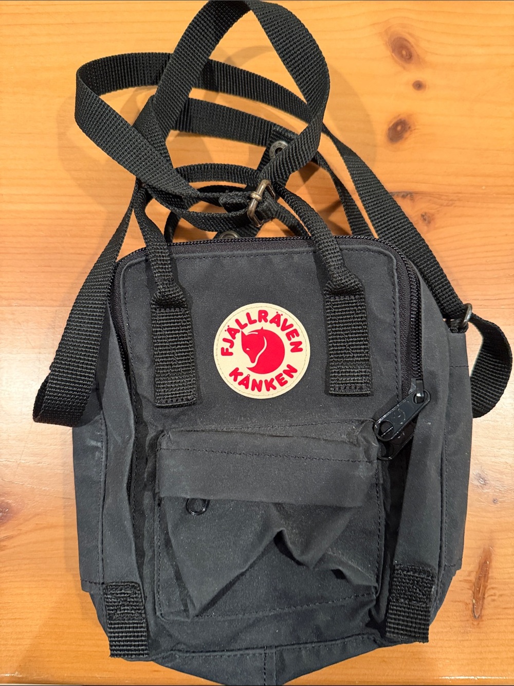 Fjallraven Kanken Mini Black Sling Bag with Red Logo